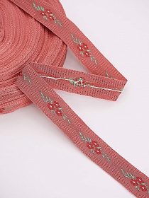 Жак.лента 18мм Красный букетик на кораллово-брусничном