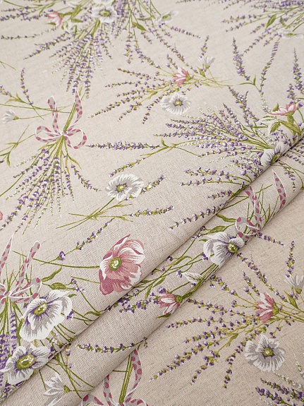 Полулен "Ароматные букеты" (на суровом), СОРТ2, ш.1.5м, лен-30%, хлопок-70%, 140гр/м.кв