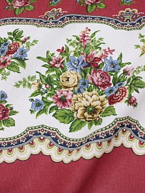 Рогожка "Царица цветов-букеты по кайме" цв.винтажный красно-бордовый, ш.1.5м, хл.-100%, 160гр/м.кв