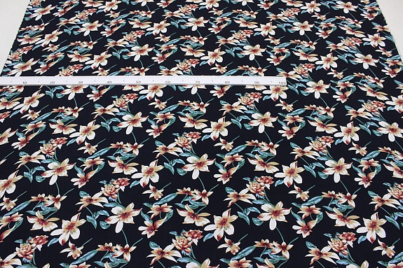 Штапель "Сладкое благоухание" цв.чернильно-черный, ш.1.47м, вискоза-100%, 90гр/м.кв