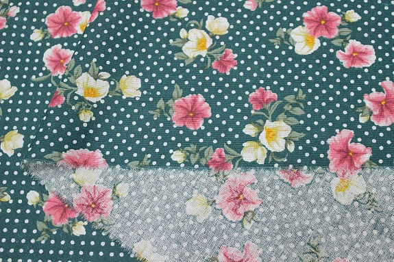 Бязь "Ипомея на темно-зеленом", ш.1.5м, хлопок-100%, 120гр/м.кв