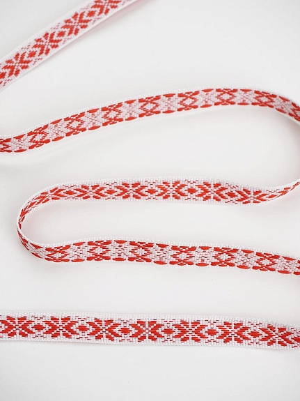 Жак.лента 10мм Красная снежинка на белом