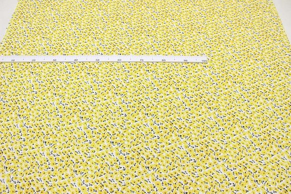 Штапель Премиум "Веселина (желтые цветы на молочном)", ш.1.43м, вискоза-100%, 120гр/м.кв