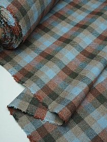 Шерсть пальтово-костюмная Твид "Клетка" цв.голубой/бежевый, ш.1.5м, шерсть-50%, п/э-50%, 340гр/м.кв