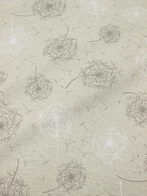 Полулен "Серо-белые одуванчики" (на суровом), ш.1.5м, хлопок-70%, лен-30%, 140гр/м.кв