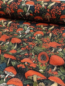 Импорт. хлопок "Грибы" цв.красный, ш.1.45м, хлопок-100%, 100гр/м.кв