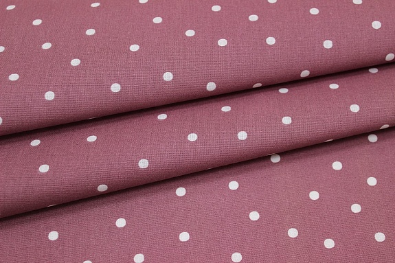 Поплин "Россыпь белого гороха (6мм) на лилово-бордовом", ш.1.5м, хлопок-100%, 105гр/м.кв