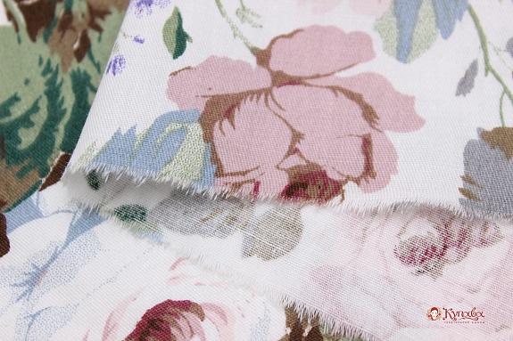 Сатин "Великолепие роз на белом", ш.1.6м, хлопок-100%, 110гр/м.кв