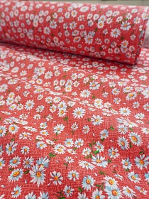 Бязь "Ромашки на красном", ш.1.5м, хлопок-100%, 120гр/м.кв
