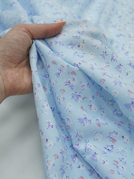 Штапель "Рослини" цв.голубой, ш.1.45м, вискоза-100%, 105гр/м.кв