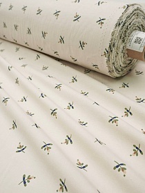 Перкаль Премиум "Набойка - веточки" цв.св.бежево-молочный, ш.1.5м, хлопок-100%, 125гр/м.кв