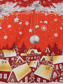 Мерный лоскут (ткань в отрезах) Рогожка "Рождественский вечер" цв.красный, ш.1.55м, хлопок-100%, 165гр/м.кв