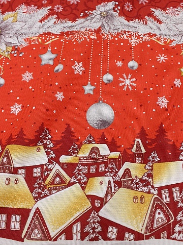 Мерный лоскут (ткань в отрезах) Рогожка "Рождественский вечер" цв.красный, ш.1.55м,  хлопок-100%, 165гр/м.кв