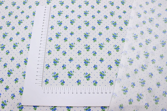 Ситец "Синие цветочки с пшеном на белом", ш.0.8м, хлопок-100%, 100гр/м.кв