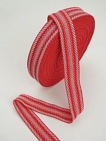 Лента тканая для поясов, 30мм Белая строчка на красном