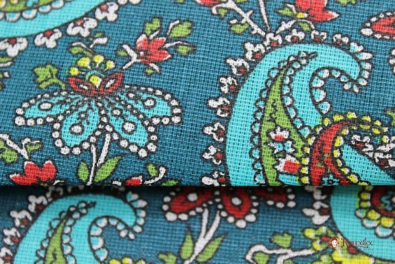 Бязь "Бирюзовые огурчики на темно-морской волне", ш.1.5м, хлопок-100%, 120гр/м.кв