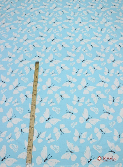 Поплин "Крупные бабочки на светло-голубой бирюзе", ш.2.2м, хлопок-100%, 115гр/м.кв.