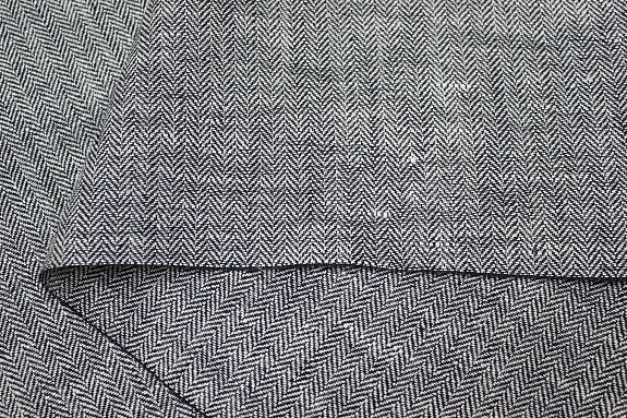 Лен костюмный с умягчением "Елочка" цв.молочный/черный, ш.1.5м, лен-100%, 195гр/м.кв