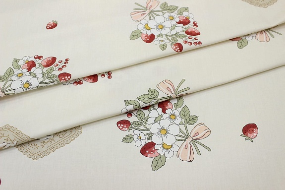 Сатин "Лесной букетик" цв.светлый персик, СОРТ2, ш.2.35м, хлопок-100%, 110гр/м.кв