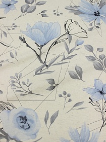 Полулен "Веточки магнолии" цв.светло-голубой (на суровом), ш.2.2м, лен-30%, хлопок-70%, 140гр/м.кв