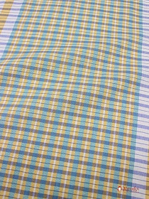Холст полотенечный "Желто-мятная клетка с синей полоской", ш.0.5м, лен-30%, хл-70%, 140 гр/м.кв