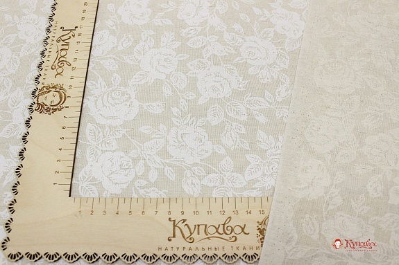 Полулен "Белые розы на суровом", ВИД2, ш.1.5м, лен-30%, хлопок-70%, 140гр/м.кв