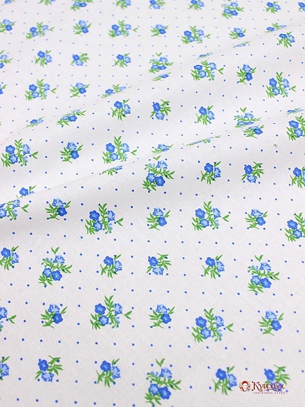 Ситец "Синие цветочки с пшеном на белом", ш.0.95м, хлопок-100%, 103гр/м.кв