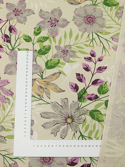 Полулен "Фиолетовая камелия" (на суровом), ш.1.5м, лен-30%, хлопок-70%, 140гр/м.кв