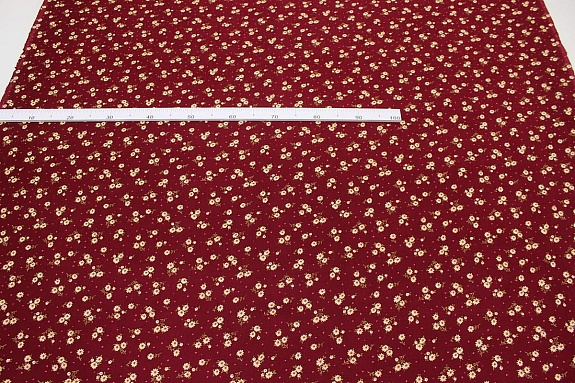Микровельвет "Ромашки на бордовом в точку", ш.1.5м , хлопок 100%, 150гр/м.кв