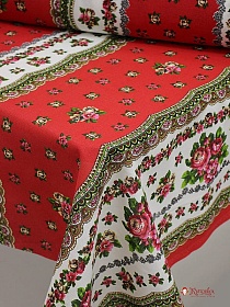 Мерный лоскут - Рогожка "Цветы по кайме" цв.красный, ш.1.5м, хлопок-100%, 160гр/м.кв