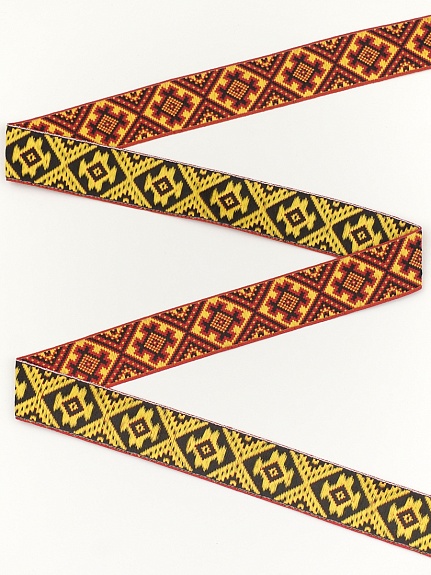 Жак.лента 32мм Желто-черный орнамент на красном