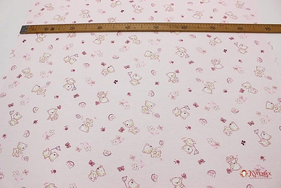 Фланель "Мишки на прогулке" цв.бледно-розовый, ш.0,9м, хлопок-100%, 160гр/м.кв