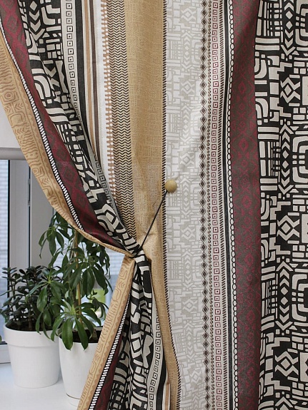 Полулен "Сахара - орнамент" цв.бордо, (на суровом), СОРТ2, ш.1.5м, лен-30%, хлопок-70%, 140гр/м.кв