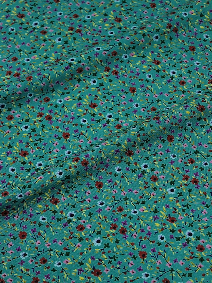 Штапель Премиум "Цветочная мириада" цв.темно-изумрудный, ш.1.46м, вискоза-100%, 120гр/м.кв