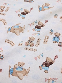 Муслин (марлевка) двухслойный "Маленькие мишки", СОРТ2, ш.1.5м, хлопок-100%, 124гр/м.кв