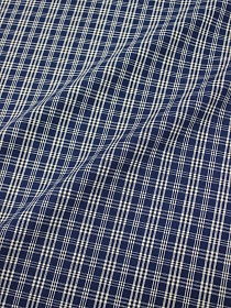 Мерный лоскут(ткань в отрезах) - Пестрядь этнографическая под домоткань "Белая клетка на темно-синем