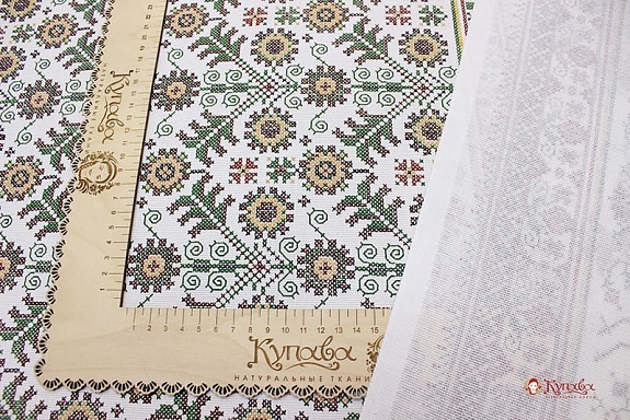 Рогожка "Петушок- вышивка" цв.зеленый, ш.1.5м, хлопок-100%, 160гр/м.кв