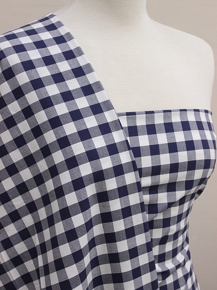 Перкаль пестроткан. блузочно-сорочеч."Средняя чернильно-белая клетка(1.4*1.4см)", ш.1.5м, хл-100%