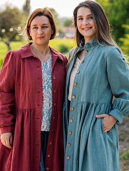 Платье-пыльник из крапивы цв.Темно-синий с оттенком морская волна