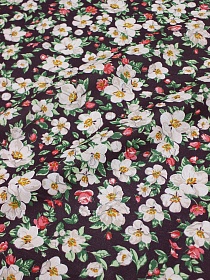 Мерный лоскут Бязь "Вишневый сад на темном коричнево-сливовом", ш.1.5м, хлопок-100%, 120гр/м.кв