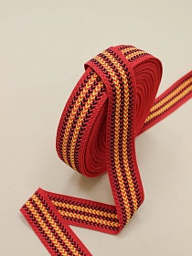 Лента тканая для поясов, 40мм Черно-желтый орнамент на красном