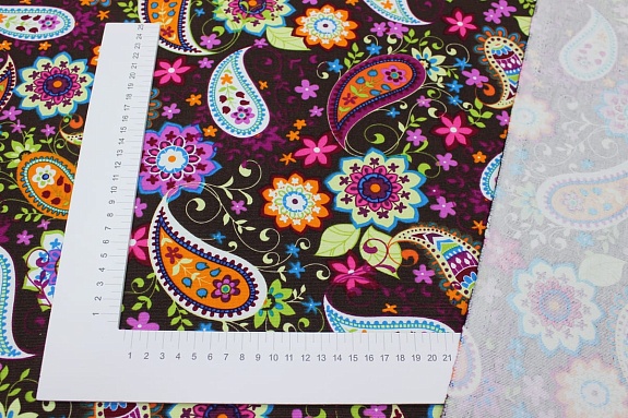 Интерьерный хлопок "Цветочный пейсли" цв.горький шоколад, ш.1.5м, хлопок-100%, 250гр/м.кв