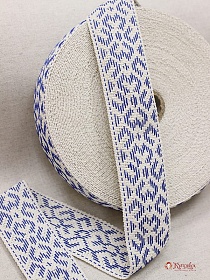 Лента тканая для поясов, 50мм Синий орнамент на суровом, рис.9478