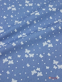 Джинсовая ткань "Бабочки с горошком на голубой джинсе", ш.1.47м, хлопок-85%,п/э-15%, 140гр/м.кв