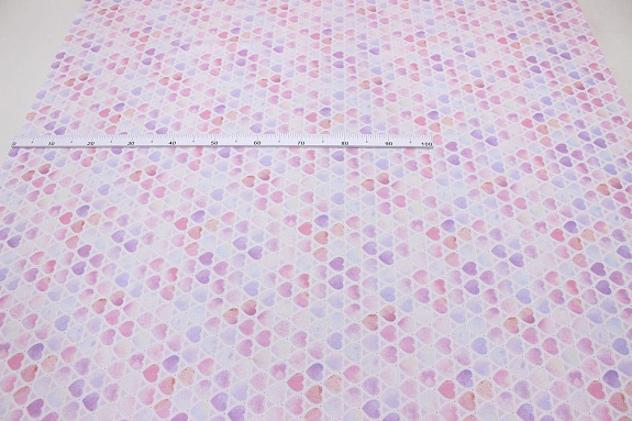 Перкаль "Сиренево-розовые сердечки", ш.1.5м, хлопок-100%, 105гр/м.кв
