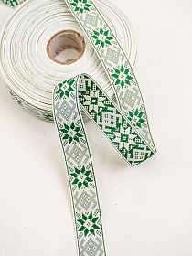 Жак.лента 23мм Зеленый цветок на белом