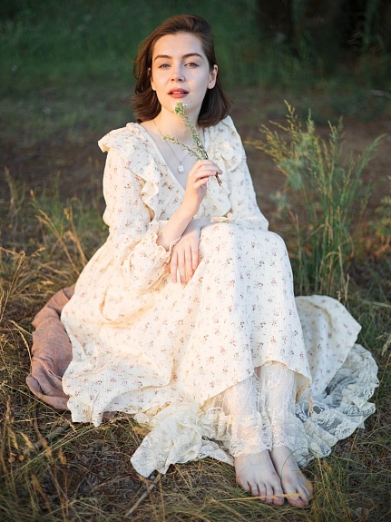 Платье из муслина с эффектом жатости "Нежные бутончики"