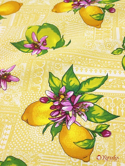 Рогожка "Сочные лимоны с каймой", ш.1.5м, хлопок-100%, 150гр/м.кв