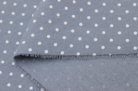 Теплый хлопок "Белый горох (2мм) на серо-голубом", СОРТ2, ш.1.48м, хлопок-100%, 140гр/м.кв
