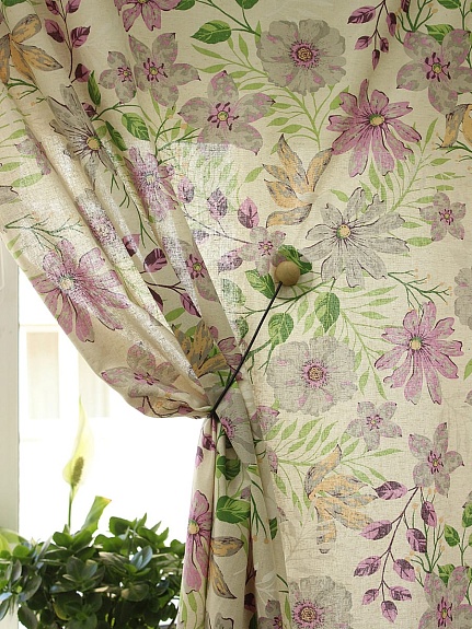 Полулен "Фиолетовая камелия" (на суровом), ш.1.5м, лен-30%, хлопок-70%, 140гр/м.кв